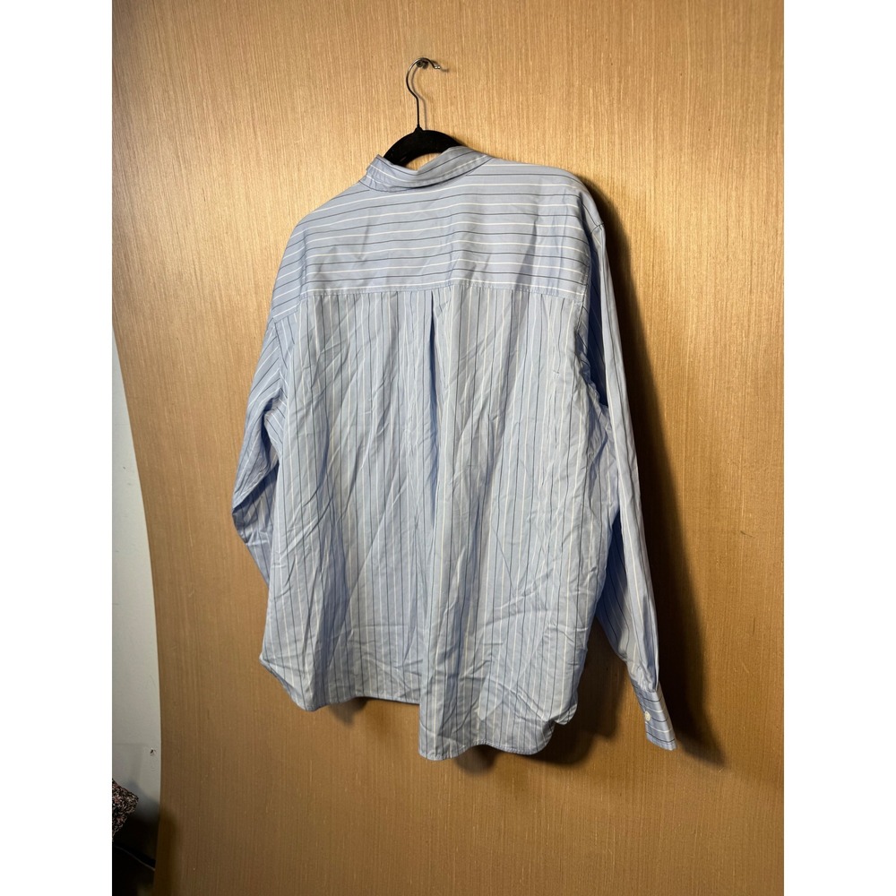SPANX Womens 1X 1T Striped Cotton Button Down Shirt Blue White Long Sleeve Top - Picture 6 of 6